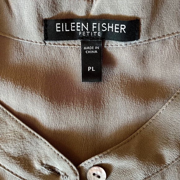 EILEEN FISHER 100% Silk Georgette Crepe Mandarin Collar Shirt - light grey - Picture 3 of 5